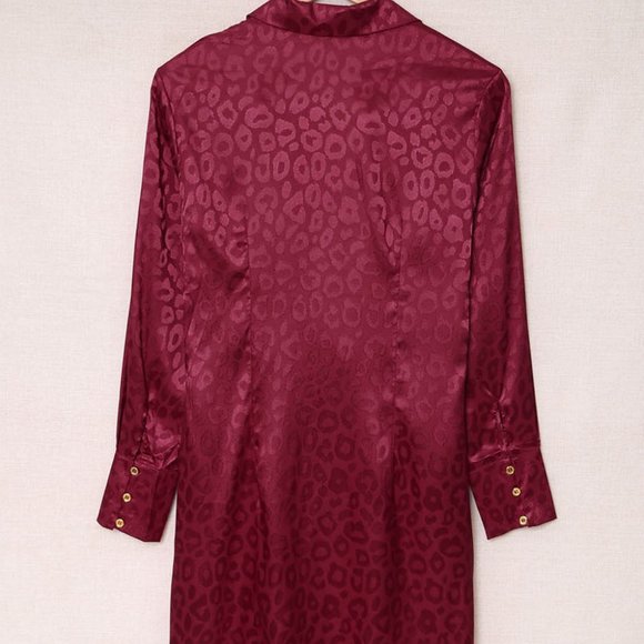 HOST PICK Red Burgundy Leopard Animal Pattern Tie Knot Satin Mini Dress Tunic L - Picture 10 of 11